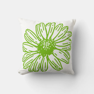 Cojín Decorativo Chartreuse Green Daisy Print, Hippie Flower Print
