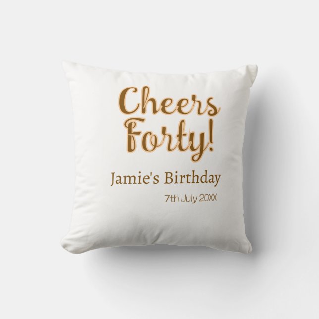 Cojín Decorativo Cheers forty orange brown calligraphy birthday nam (Anverso)