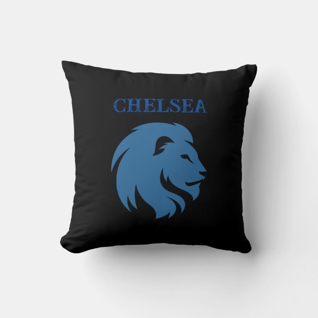 Cojín Decorativo Chelsea FC con imagen de león. ¡Personalizable. Cu (Anverso)