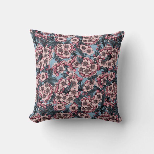Cojín Decorativo Cherry blossom in pink and blue (Anverso)