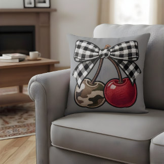 Cojín Decorativo Cherry Bomb Camo & Plaid Faux-Embroidery