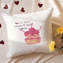 Cojín Decorativo Cherry Cupcake Valentine – Hand-Drawn Dessert
