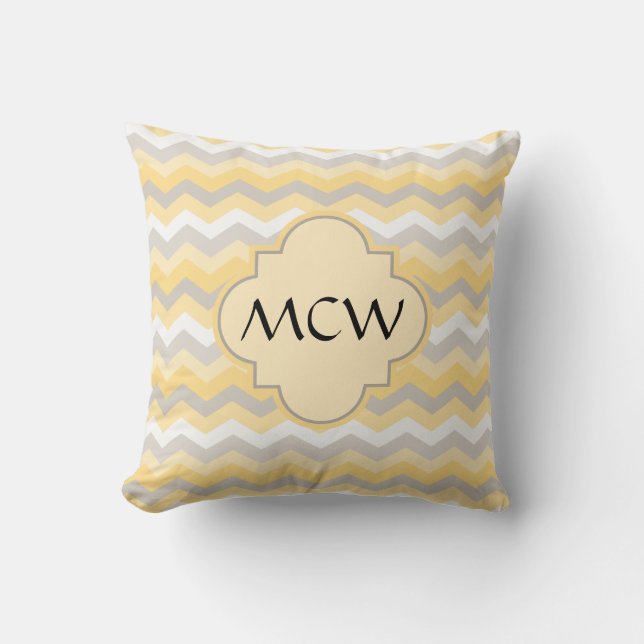 Cojín Decorativo Chevron amarillo/gris Zigzag (Anverso)