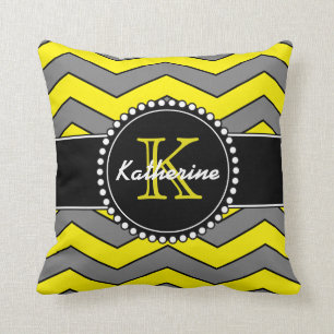 Cojín Decorativo Chevron amarillo y gris, personalizado, con
