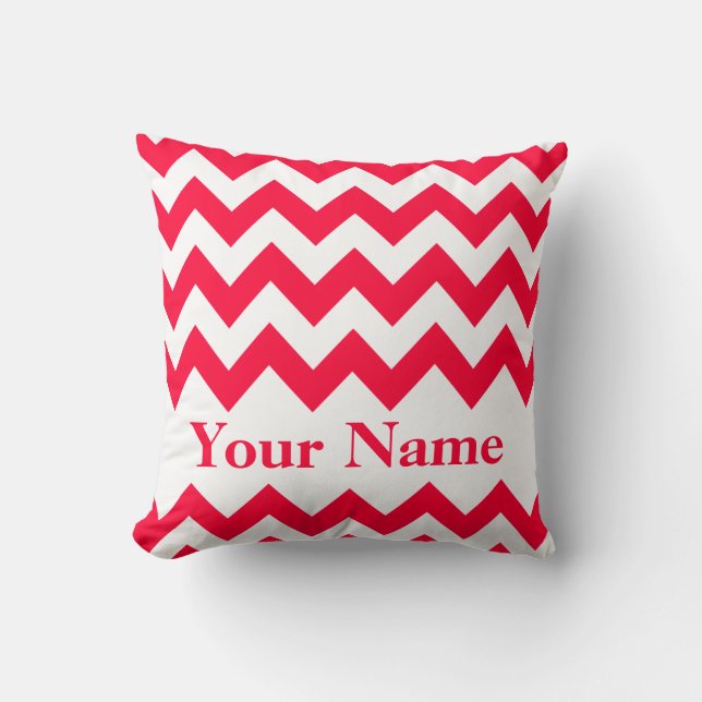 Cojín Decorativo Chevron audaz Rouge con monograma (Anverso)