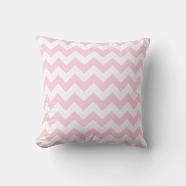 Cojín Decorativo Chevron blanco y rosa claro (Anverso)