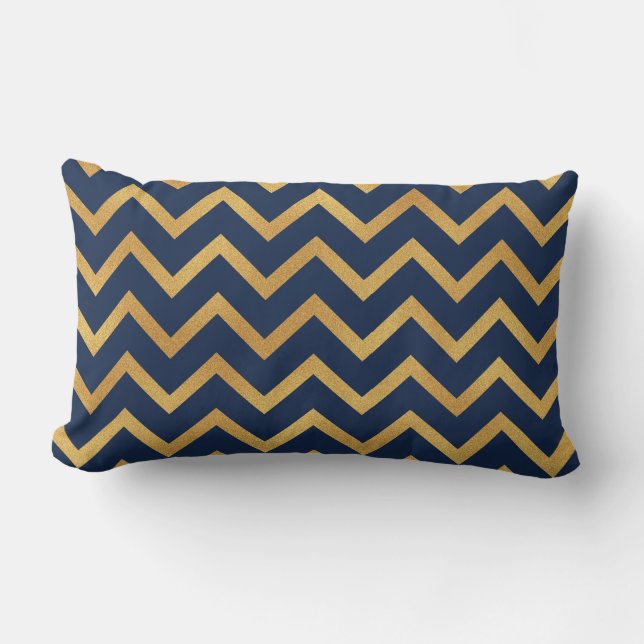 Cojín decorativo Chevron Blue Gold de la Marina (Anverso)