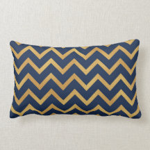 Cojín decorativo Chevron Blue Gold de la Marina