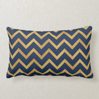 Cojín decorativo Chevron Blue Gold de la Marina