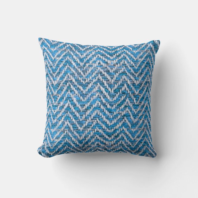 Cojín Decorativo Chevron de crema azul moda (Anverso)