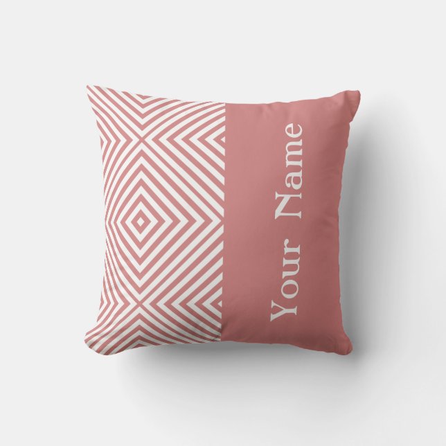 Cojín Decorativo Chevron de diamante rosa con el nombre @ Emporiomo (Anverso)