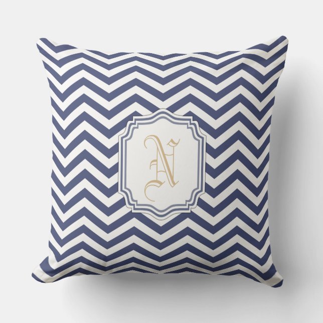 Cojín Decorativo Chevron de la Armada Náutica Monogramado (Anverso)