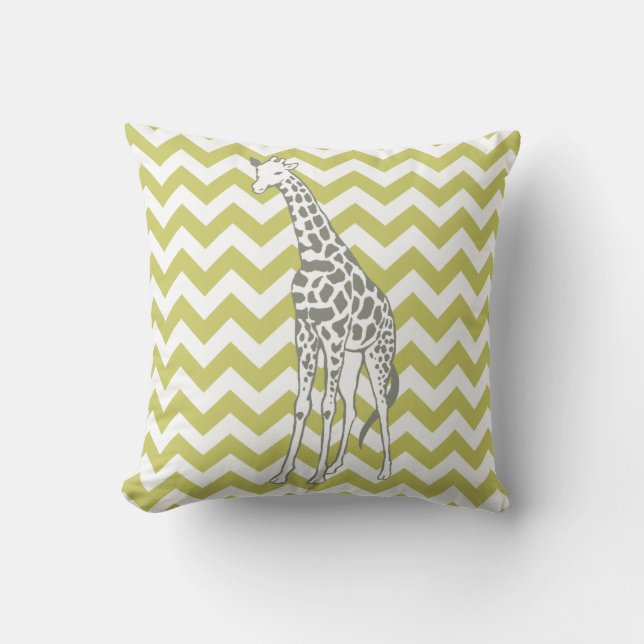 Cojín Decorativo Chevron de Safari Khaki con jirafa de arte pop (Anverso)
