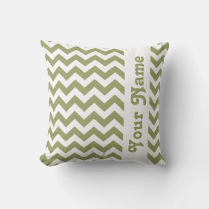 Cojín Decorativo Chevron de Safari Verde con texto personalizado