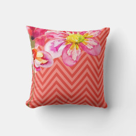 Cojín Decorativo Chevron Floral| coral de melocotón