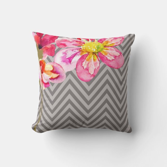 Cojín Decorativo Chevron Floral| grafito gris (Anverso)
