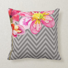Cojín Decorativo Chevron Floral| grafito gris