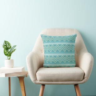 Cojín Decorativo Chevron Geométrico Verde Azul Teal