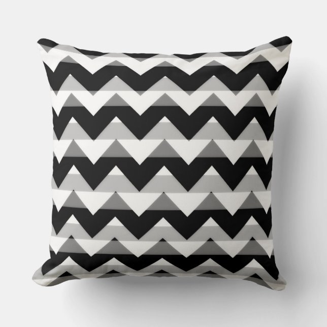 Cojín Decorativo Chevron Gris Blanco Negro Zigzag (Anverso)