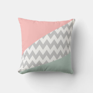 Cojín Decorativo Chevron gris - menta y coral