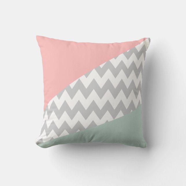 Cojín Decorativo Chevron gris - menta y coral (Anverso)
