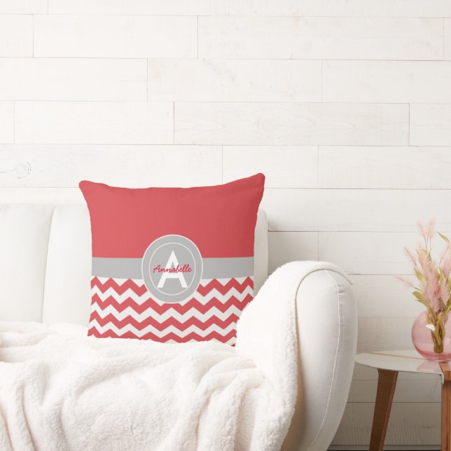 Cojín Decorativo Chevron gris rojo (Sofá)