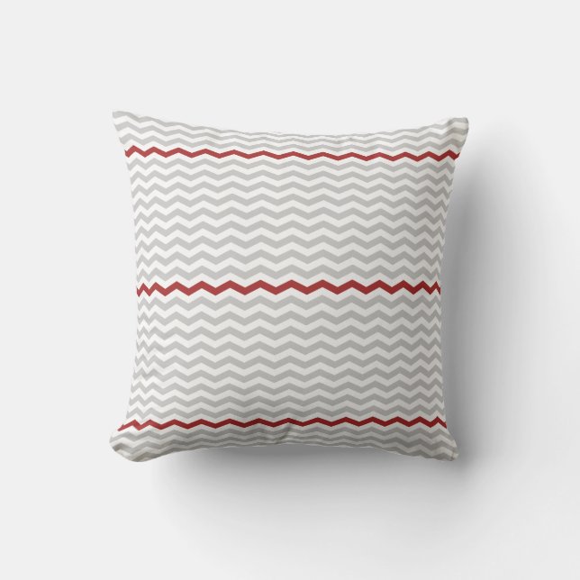 Cojín Decorativo Chevron gris y rojo (Anverso)