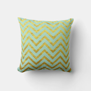 Cojín Decorativo Chevron Hoja de Oro Azul Teal Patrones Brillantes