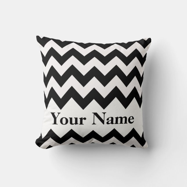 Cojín Decorativo Chevron intrépido negro con el monograma (Anverso)