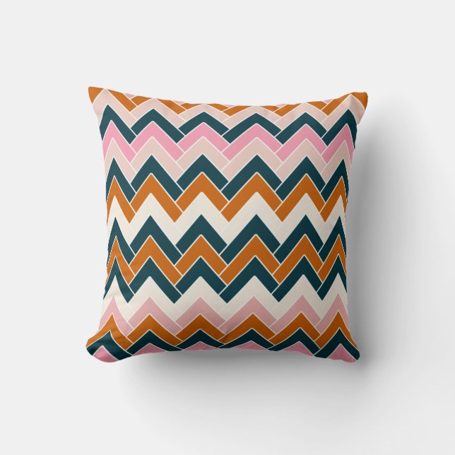Cojín Decorativo Chevron Naranja rosa azul de la Marina del Patrón  (Anverso)