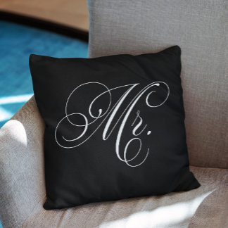 Cojín Decorativo Chevron negro y blanco tira "Mr."