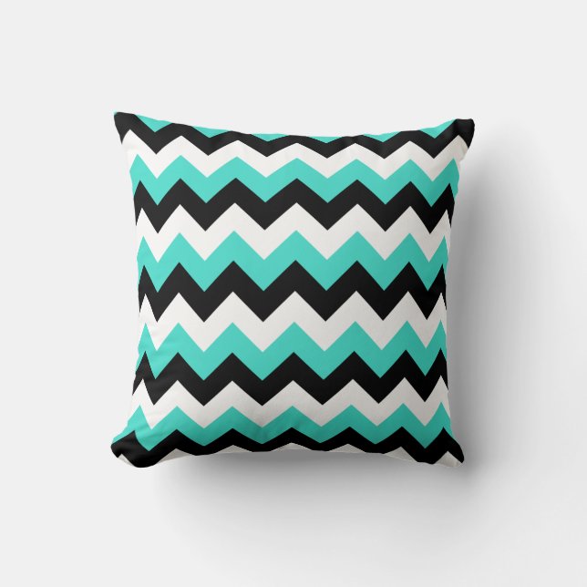 Cojín Decorativo Chevron negro y turquesa (Anverso)