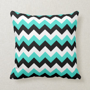 Cojín Decorativo Chevron negro y turquesa