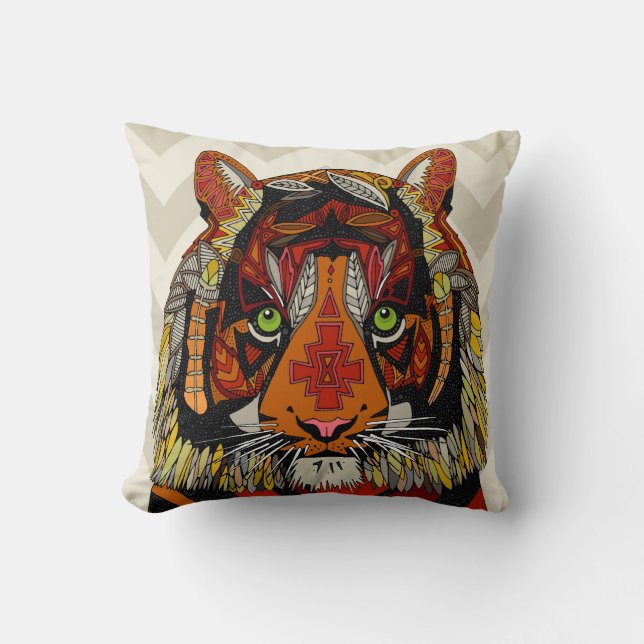 Cojín Decorativo chevron neutral jefe de tigre (Anverso)