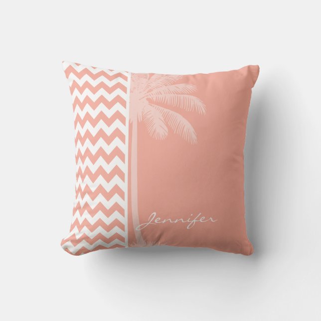 Cojín Decorativo Chevron Peach Profundo; Palm De Verano (Anverso)