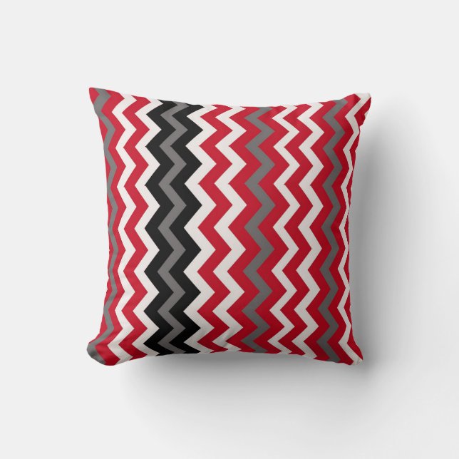 Cojín Decorativo Chevron rojo, gris y blanco (Anverso)