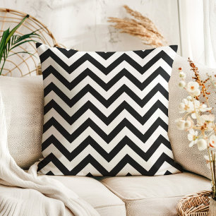 Cojín Decorativo Chevron Zigzag Moderno de Blanco y Negro