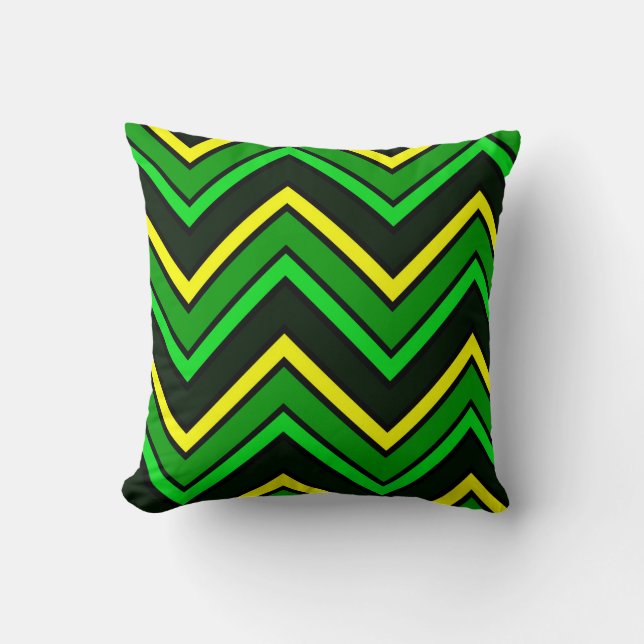 Cojín Decorativo Chevron zigzag verde, negro y amarillo (Anverso)