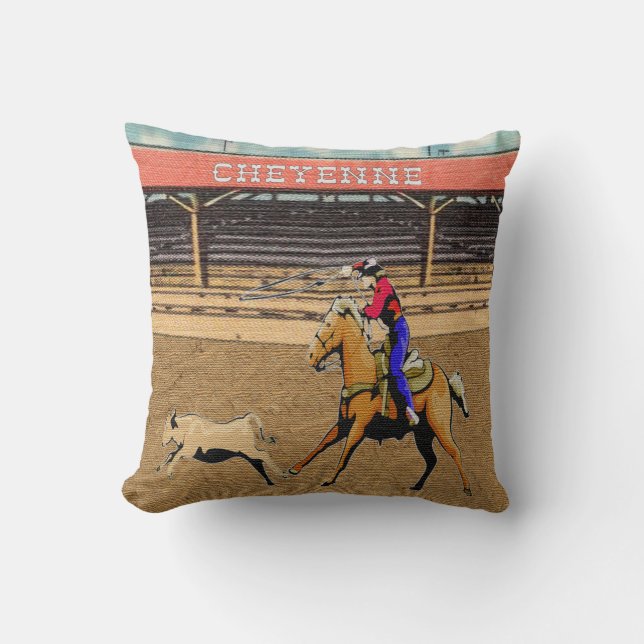 Cojín Decorativo Cheyenne Rodeo Cowboy Calf Roping Pillow (Anverso)