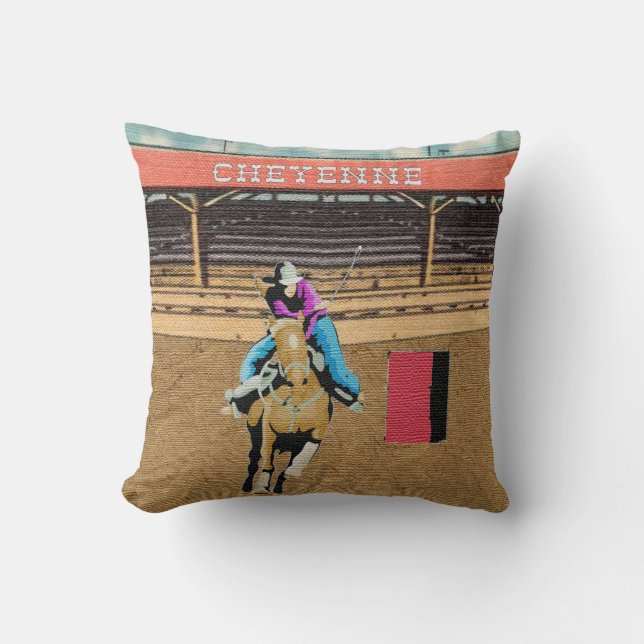 Cojín Decorativo Cheyenne Rodeo Cowgirl Barrel Carreras (Anverso)