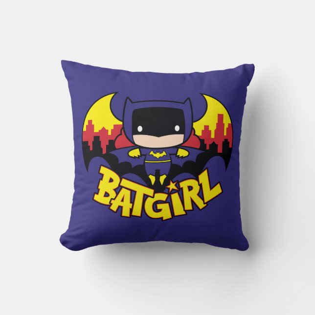 Cojín Decorativo Chibi Batgirl Con Skyline Y Logo De Gotham (Anverso)