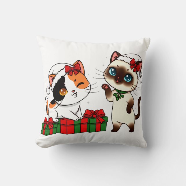 Cojín Decorativo Chibi Christmas Cats with Presents (Anverso)