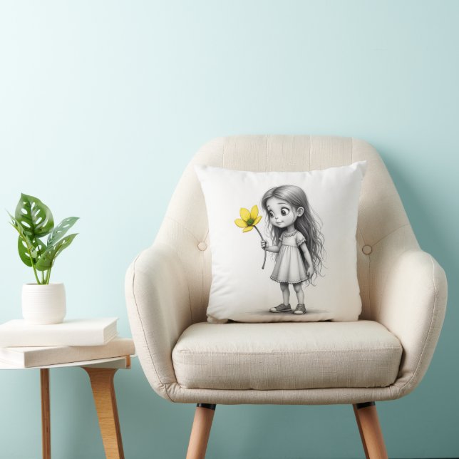 Cojín Decorativo Chibi Niña Pequeña Con Flor (Silla)