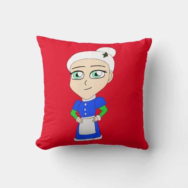 Cojín Decorativo Chibi Sra. Claus traje azul (Anverso)