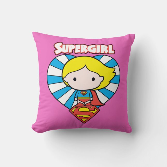 Cojín Decorativo Chibi Supergirl Starburst Heart and Logo (Anverso)