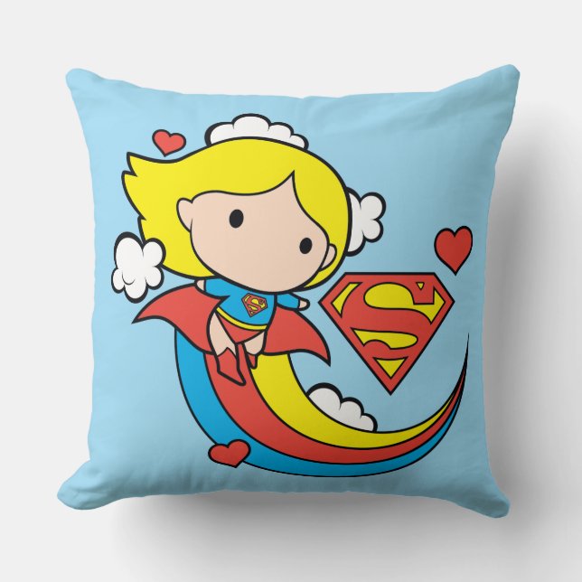 Cojín Decorativo Chibi Supergirl Volando Arcoiris (Anverso)