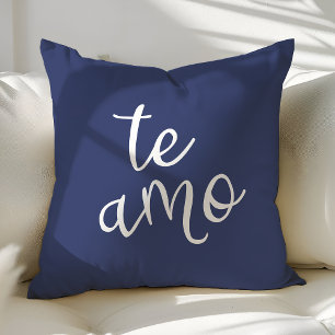Cojín Decorativo Chic Azul Marino y Blanco Español Te Amo I Love Yo