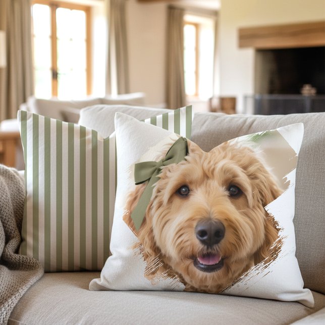 Cojín Decorativo Chic Custom Photo Paint Brushstroke Dog Green (Subido por el creador)
