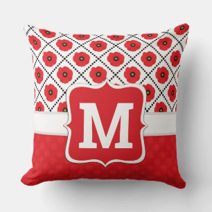 Cojín Decorativo Chic Deslucido Rojo, Negro y Blanco Monograma de A
