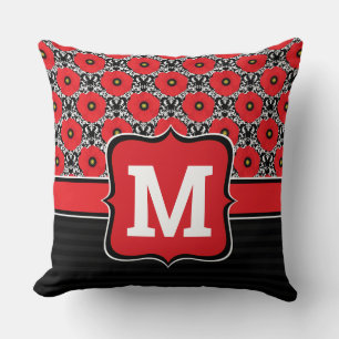Cojín Decorativo Chic Deslucido Rojo, Negro y Blanco Monograma de A